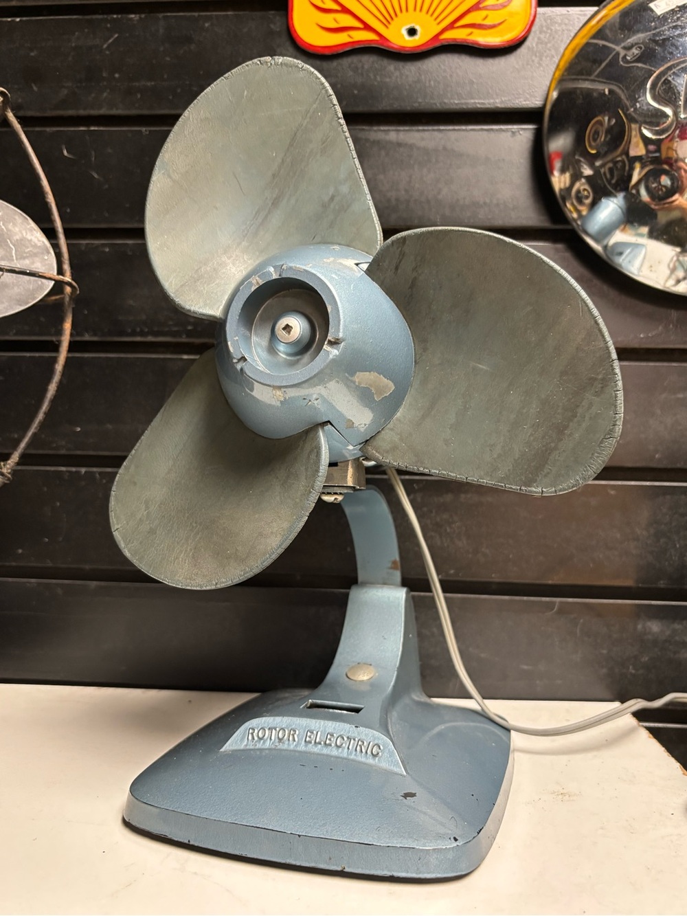 Vintage desk fan Gray blue Metal Rotor Electric